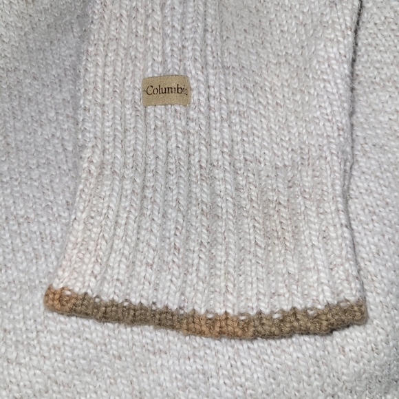 Cloumbia* 1/4 Zip* Cotton Blend Sweater* Oatmeal with Brown Trim* Sz L - Picture 5 of 7